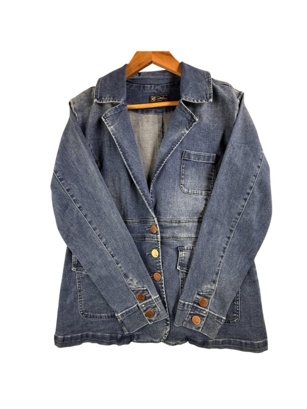 DG2 Diane Gilman Denim Jacket Womens Medium Blue Blazer Button Front Pockets - Picture 8 of 16